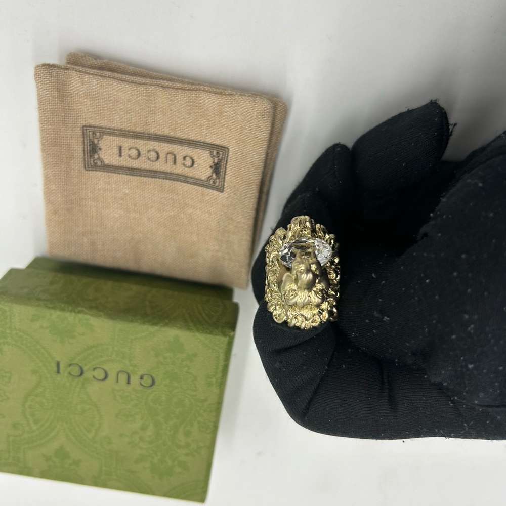 Gucci iconic lion head ring with crystal size 7.5 made in Italy - Picture 4 of 9